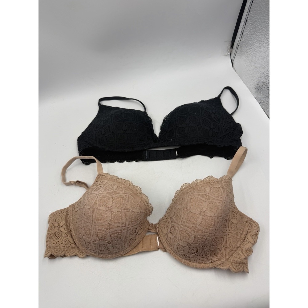 Lot Of 2 Intimissimi Lace Push-up Bra Black & Beige/Nude 38C W/ Hook & Eye